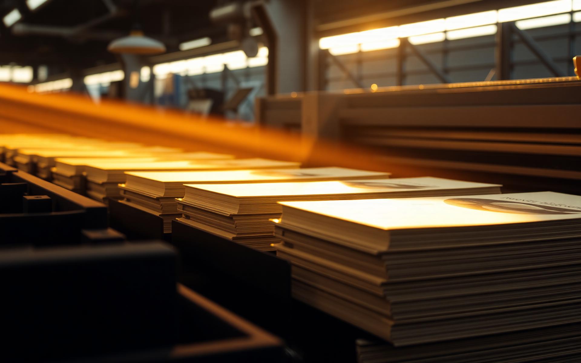 Industrial high-speed printing presses producing books